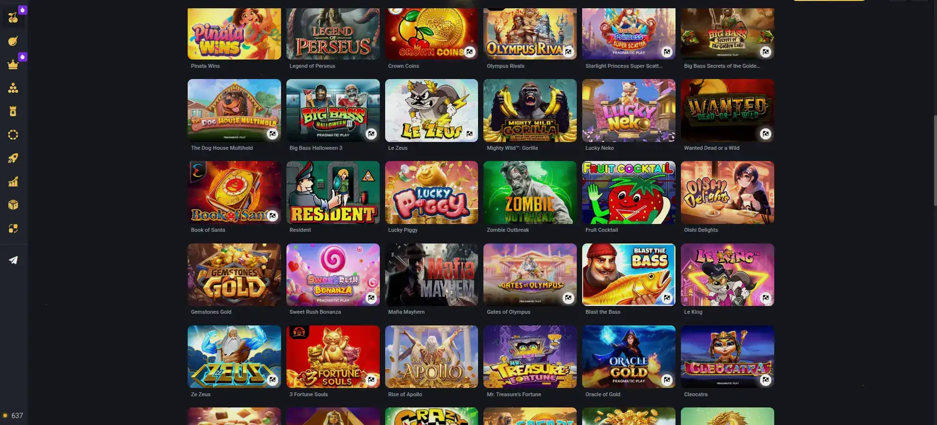 Интерфейс игрового зала Мэд казино с автоматами